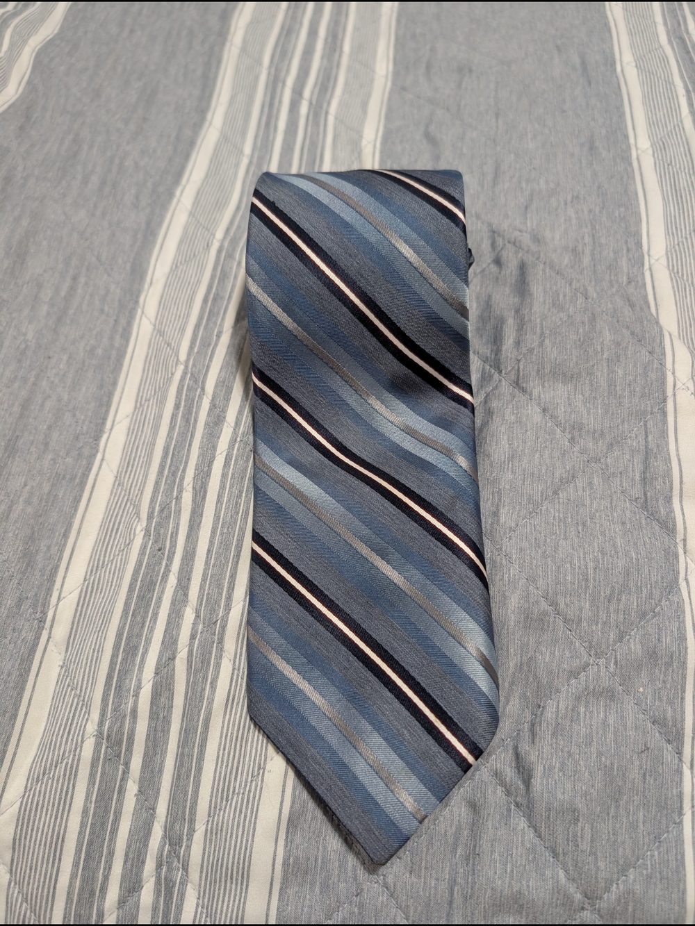 Vintage Botany 500 Striped Silk Blend Tie Made in USA Blue Silver